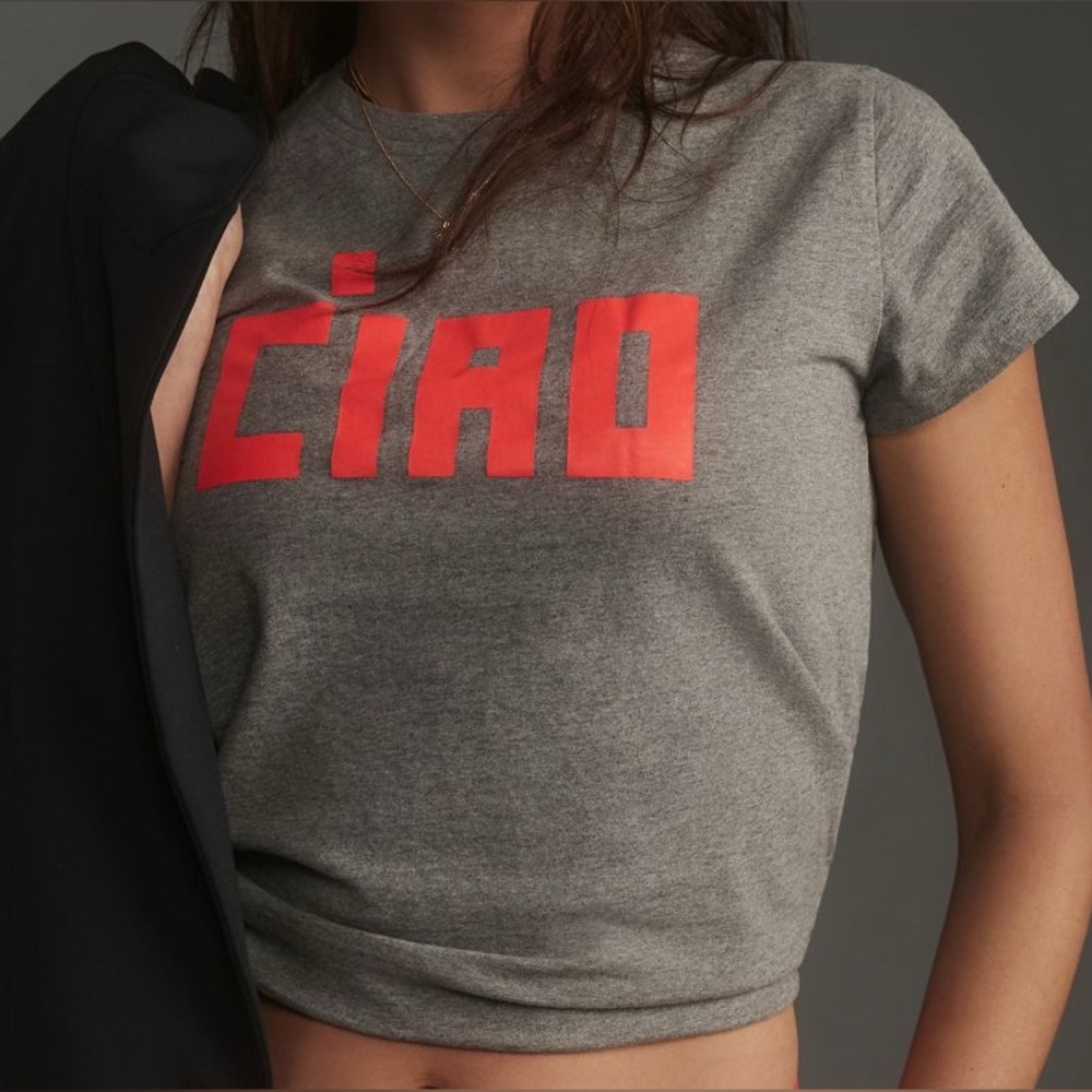 Clare V Gray Tee with Red 'CIAO' Graphic
